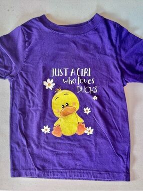 Port and Company Purple Girls Graphic Tee with Yellow Duck